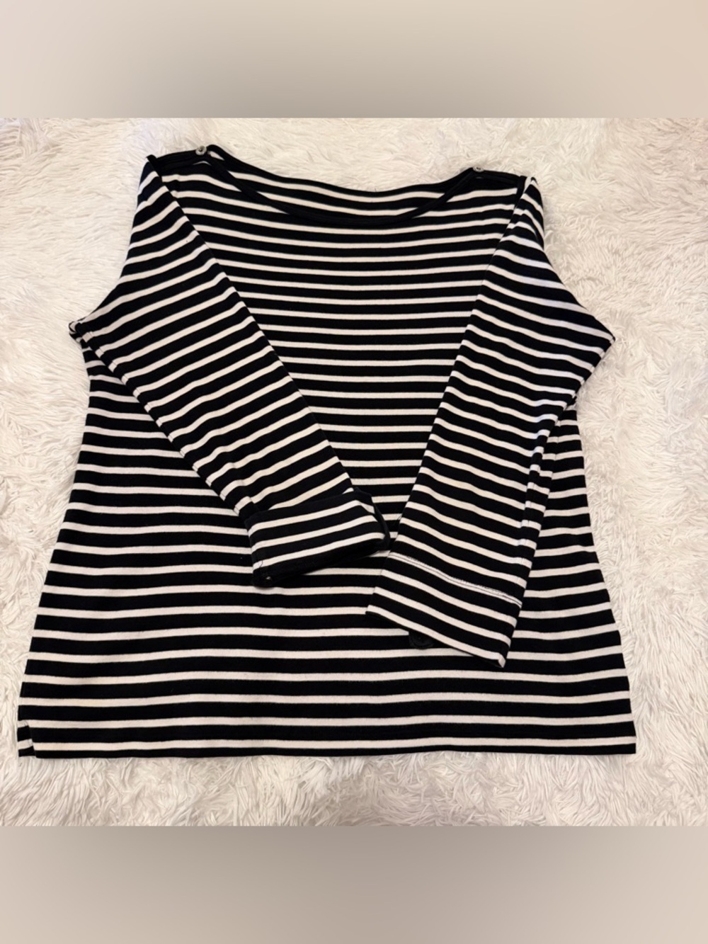 Striped Black and White 3/4 Sleeve Boatneck Top